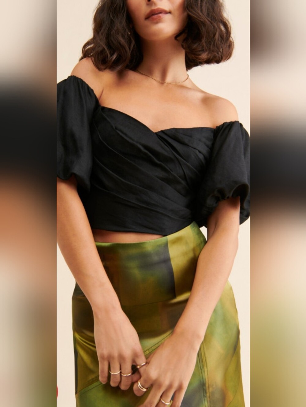 Astr Black Off-the-Shoulder Puff Sleeve Crop Top